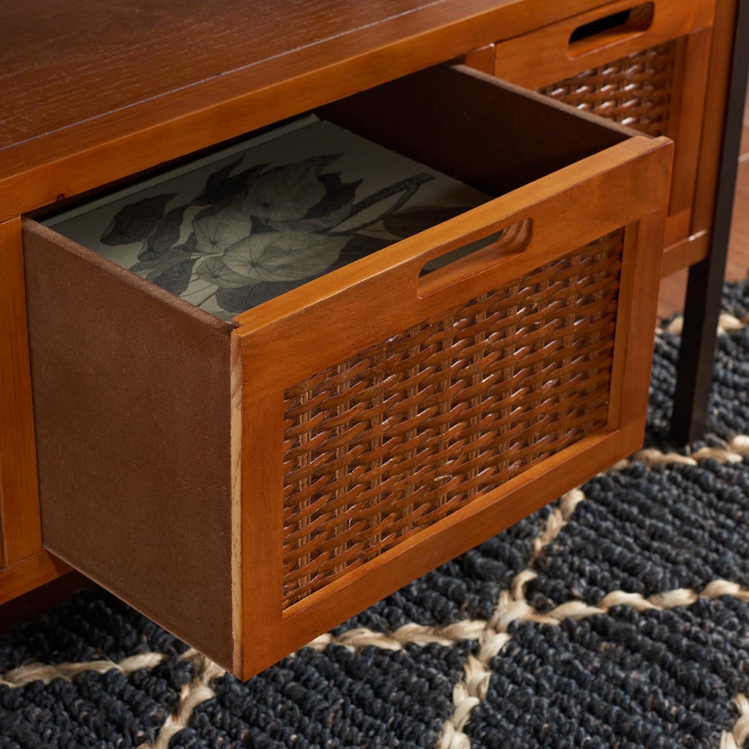 image:imageSAFAVIEH Home Collection Joshua Ash Grey 3Drawer Console Table with Shelf Wicker Front Storage Drawers FarmhouseInspired Accent Console for Entryway or Living Room AMH6532BPewter Walnut