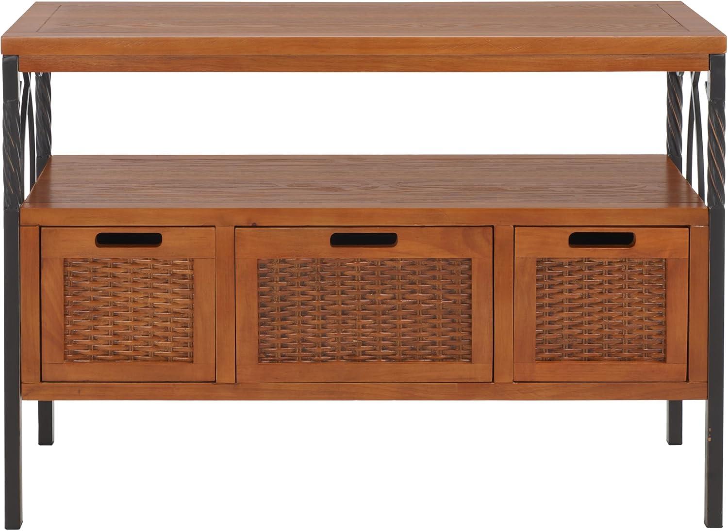 image:imageSAFAVIEH Home Collection Joshua Ash Grey 3Drawer Console Table with Shelf Wicker Front Storage Drawers FarmhouseInspired Accent Console for Entryway or Living Room AMH6532BPewter Walnut