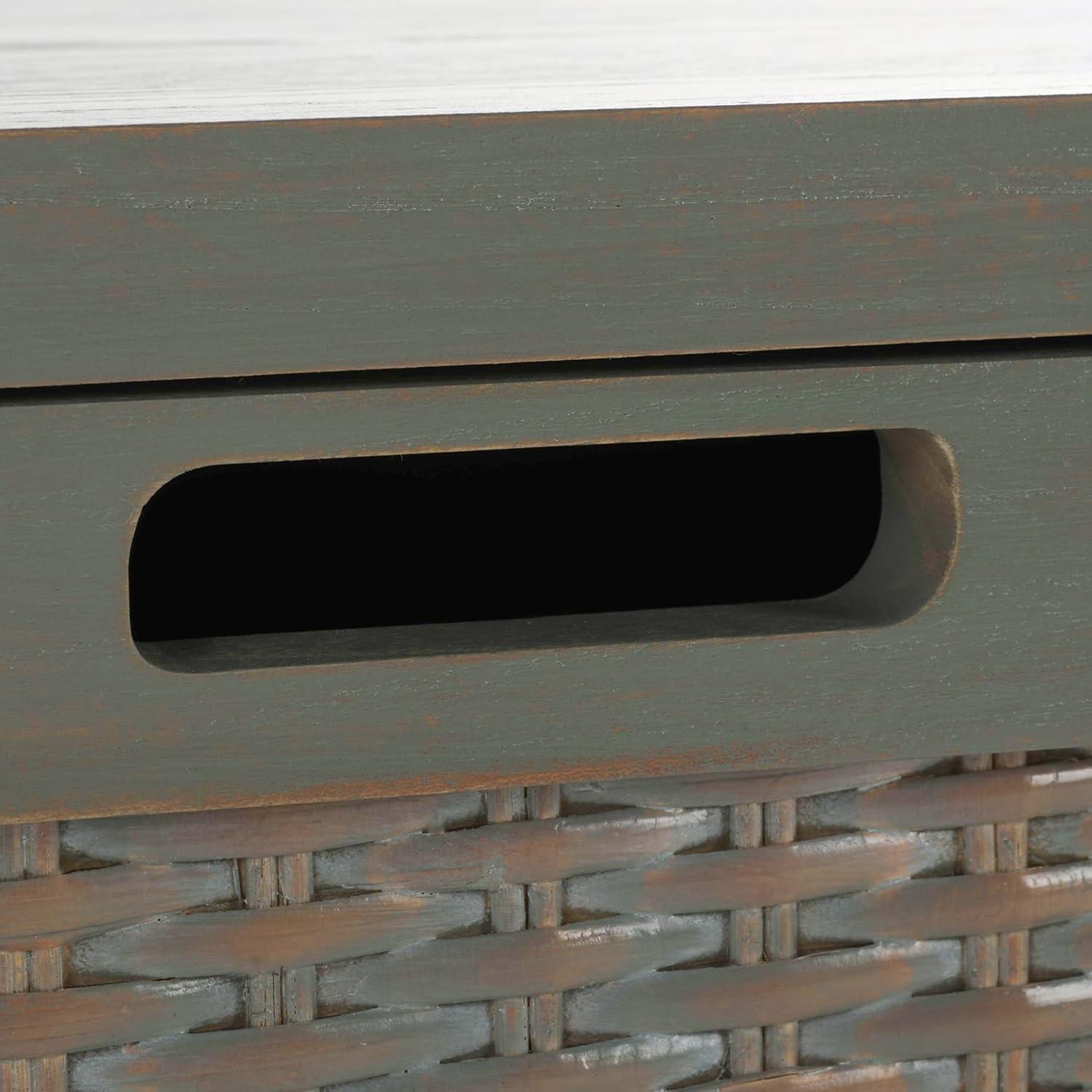 image:imageSAFAVIEH Home Collection Joshua Ash Grey 3Drawer Console Table with Shelf Wicker Front Storage Drawers FarmhouseInspired Accent Console for Entryway or Living Room AMH6532BAsh Grey