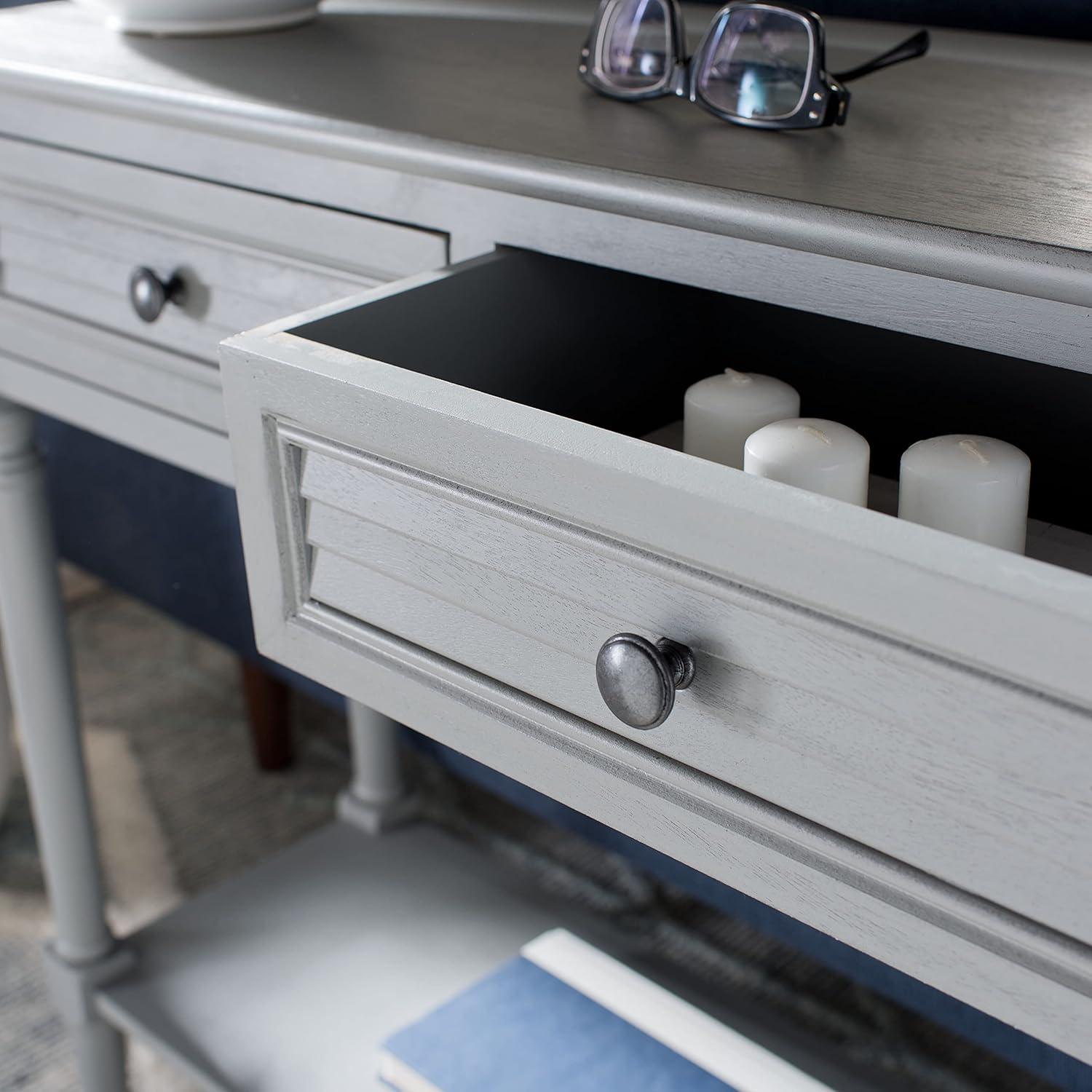 image:imageSAFAVIEH Home Collection Tate Distressed White 2Drawer Console Table with Shelf Turned Leg Farmhouse Accent Console for Entryway or Living Room CNS5720ADistressed Grey