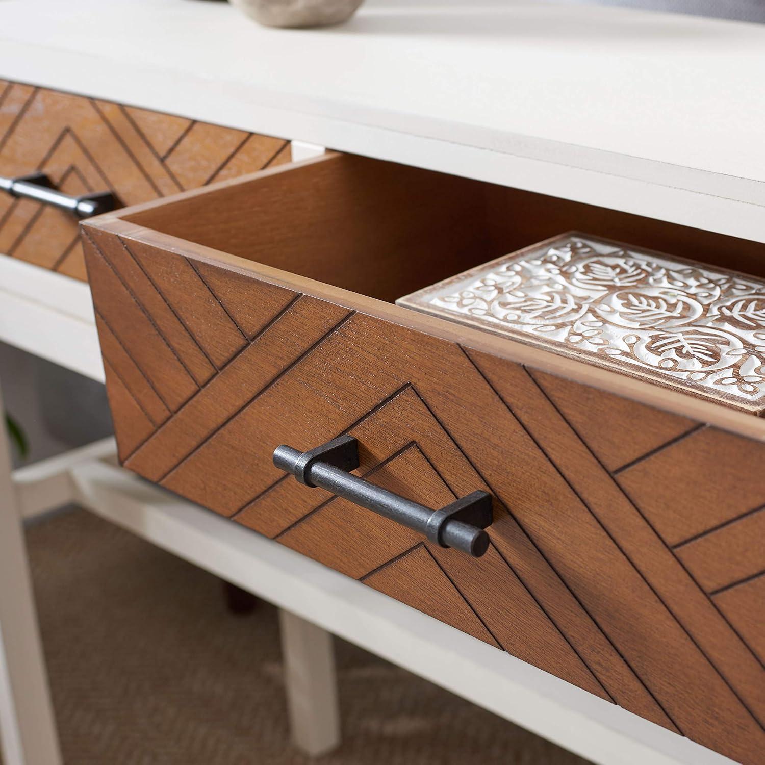 image:imageSAFAVIEH Home Collection Ajana Distressed White 2Drawer Console TableDistressed White Honey