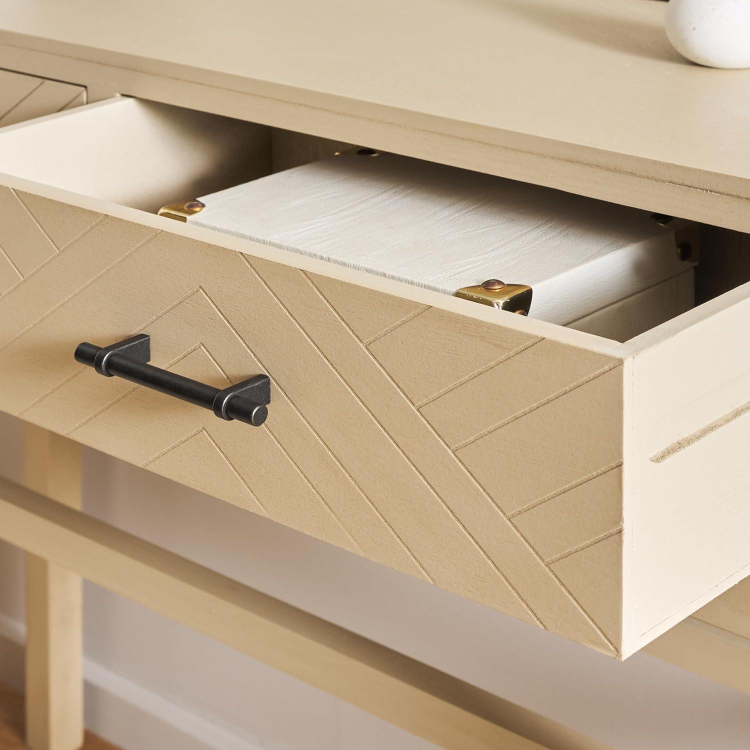 image:imageSAFAVIEH Home Collection Ajana Distressed White 2Drawer Console TableNatural