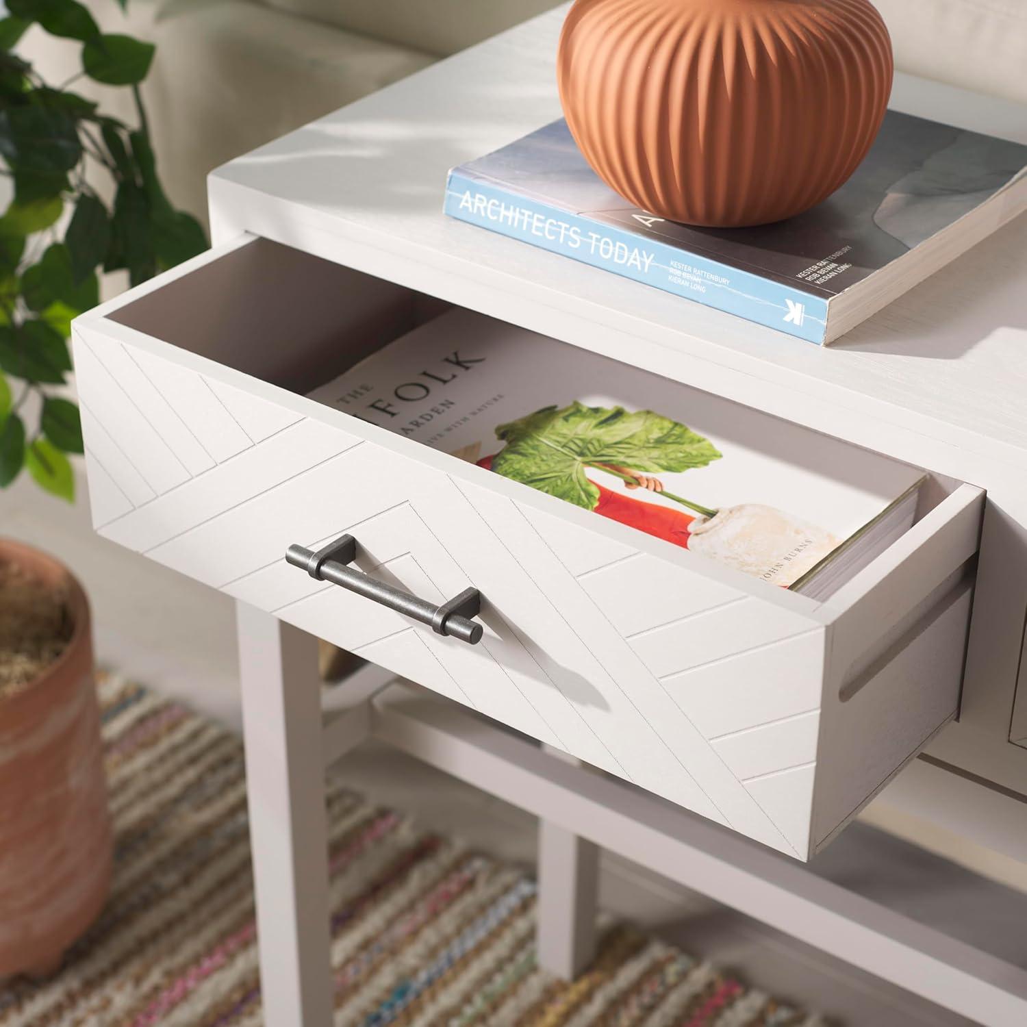 image:imageSAFAVIEH Home Collection Ajana Distressed White 2Drawer Console TableSummer Grey