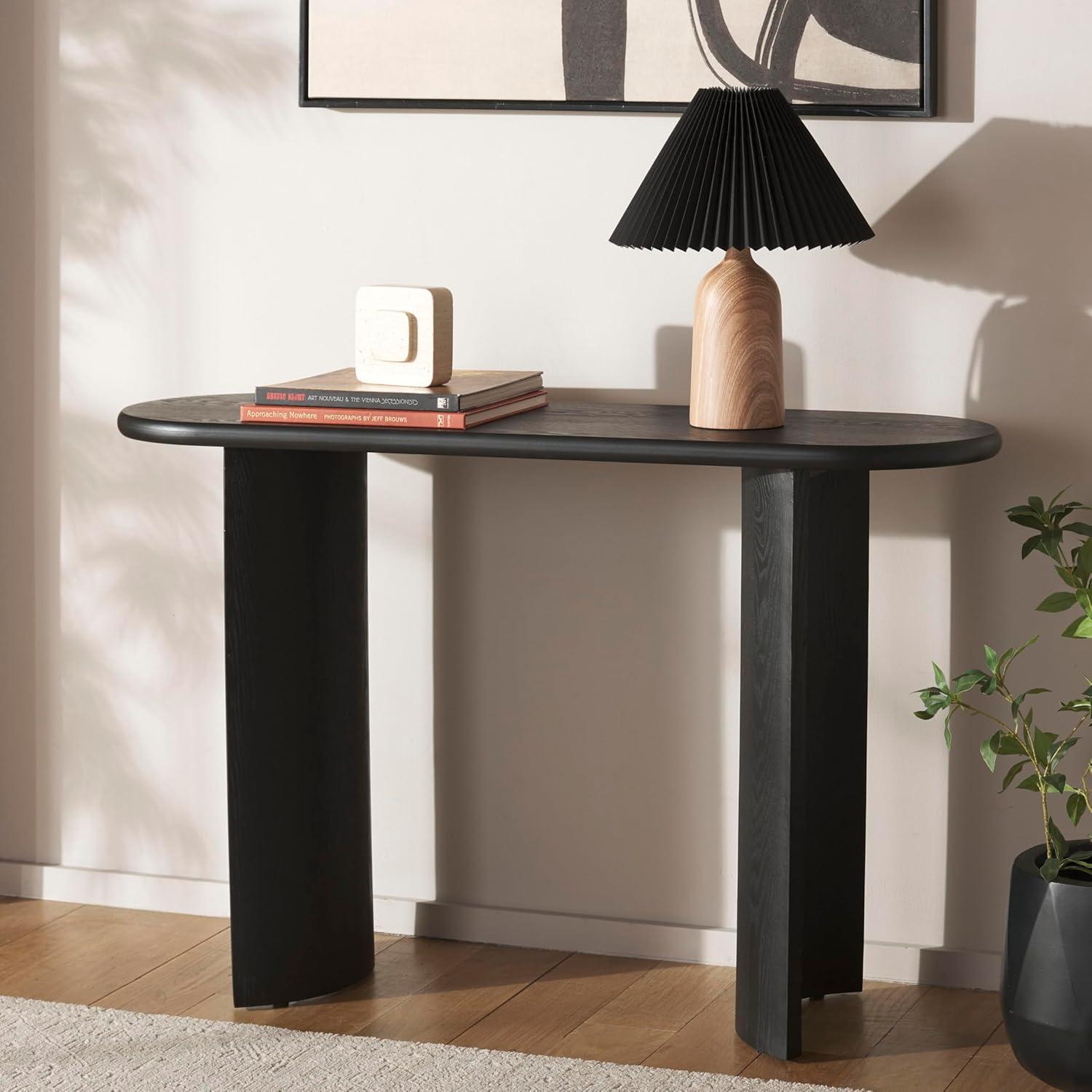 image:imageSAFAVIEH Home Collection Koka Walnut Brown Oval Top Console Table Fully AssembledBlack