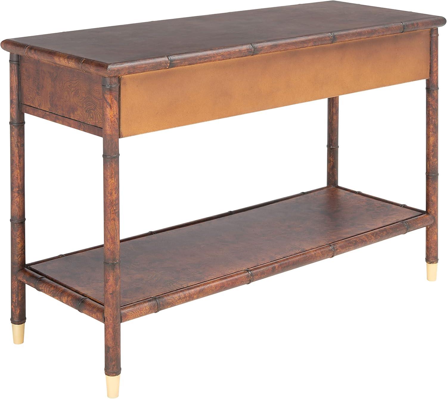 image:imageSAFAVIEH Home Collection Tudor Dark BrownGold 2Drawer Lower Shelf Console Table Fully Assembled