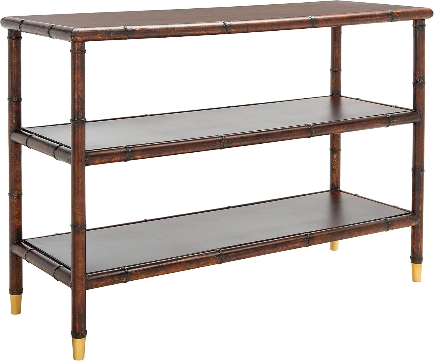 image:imageSAFAVIEH Home Collection Tudor Dark BrownGold 3Shelf Console Table Fully Assembled
