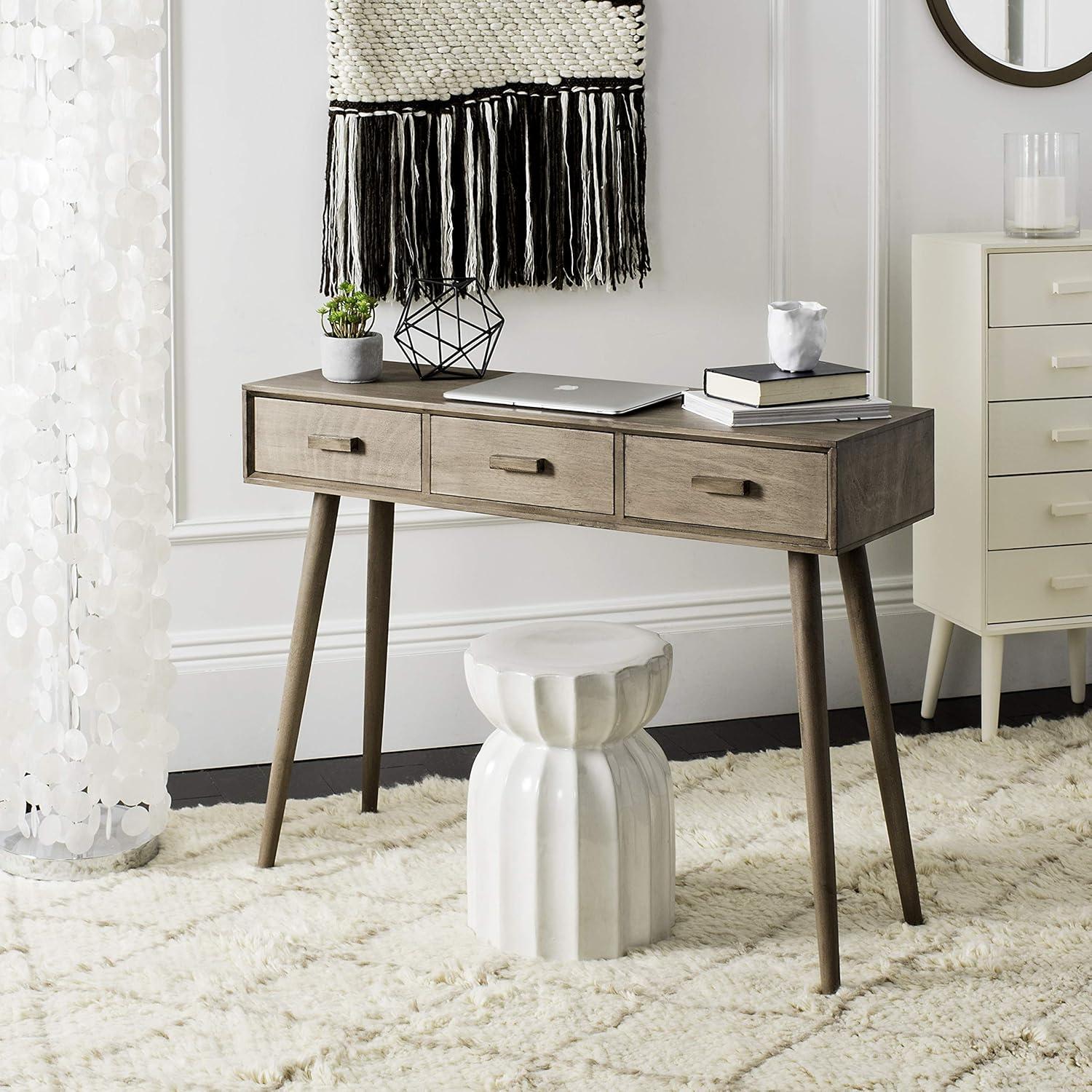 image:imageSafavieh Home Albus MidCentury Modern Antique White 3drawer Console TableChocolate