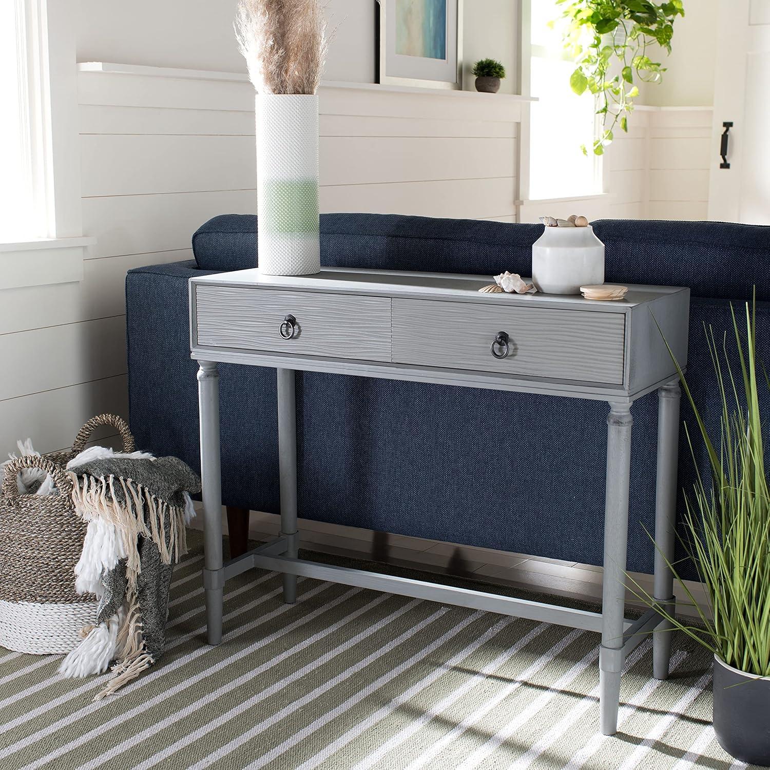 image:imageSafavieh Home Collection Aliyah Greige 2Drawer Console TableDistressed Grey