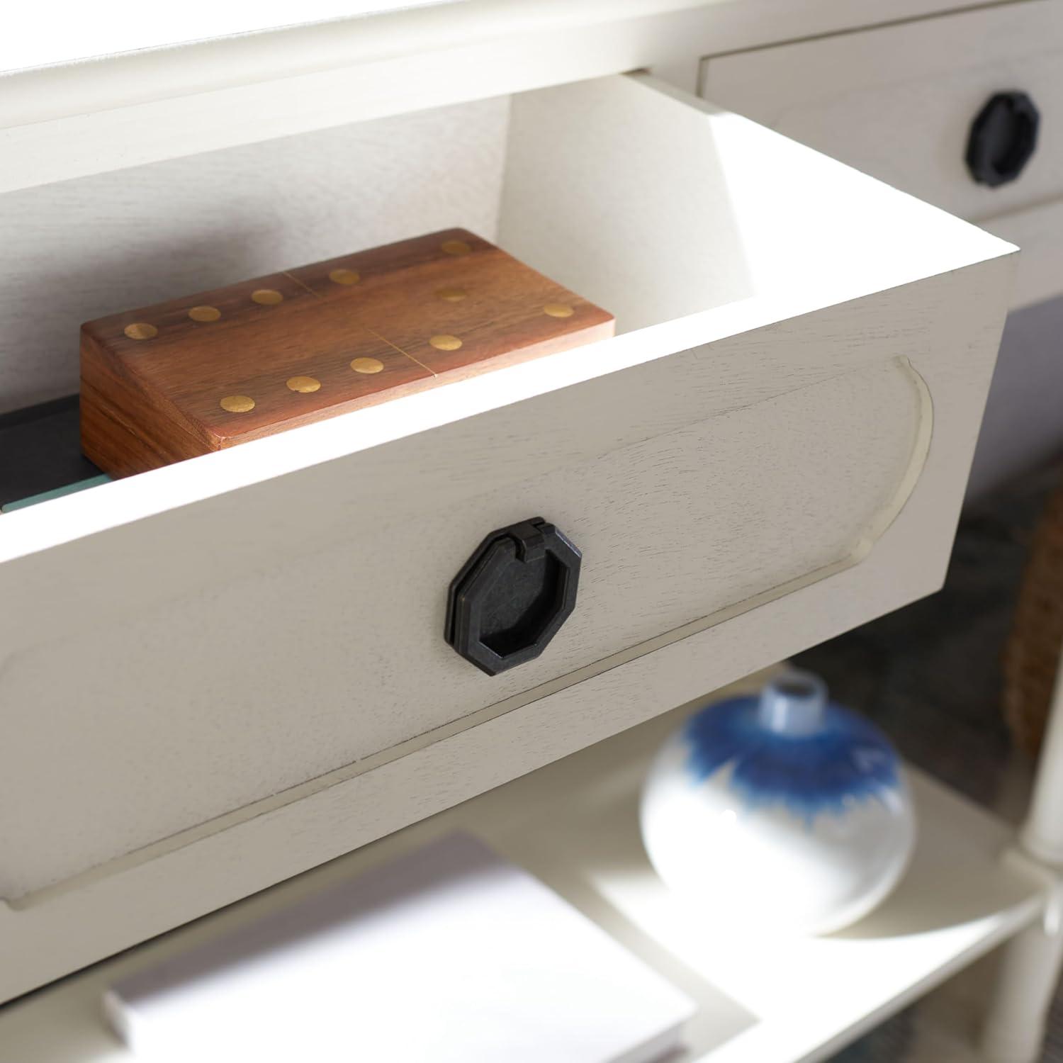 image:imageSafavieh Home Collection Allura Black 2Drawer Bottom Shelf Console TableDistressed White