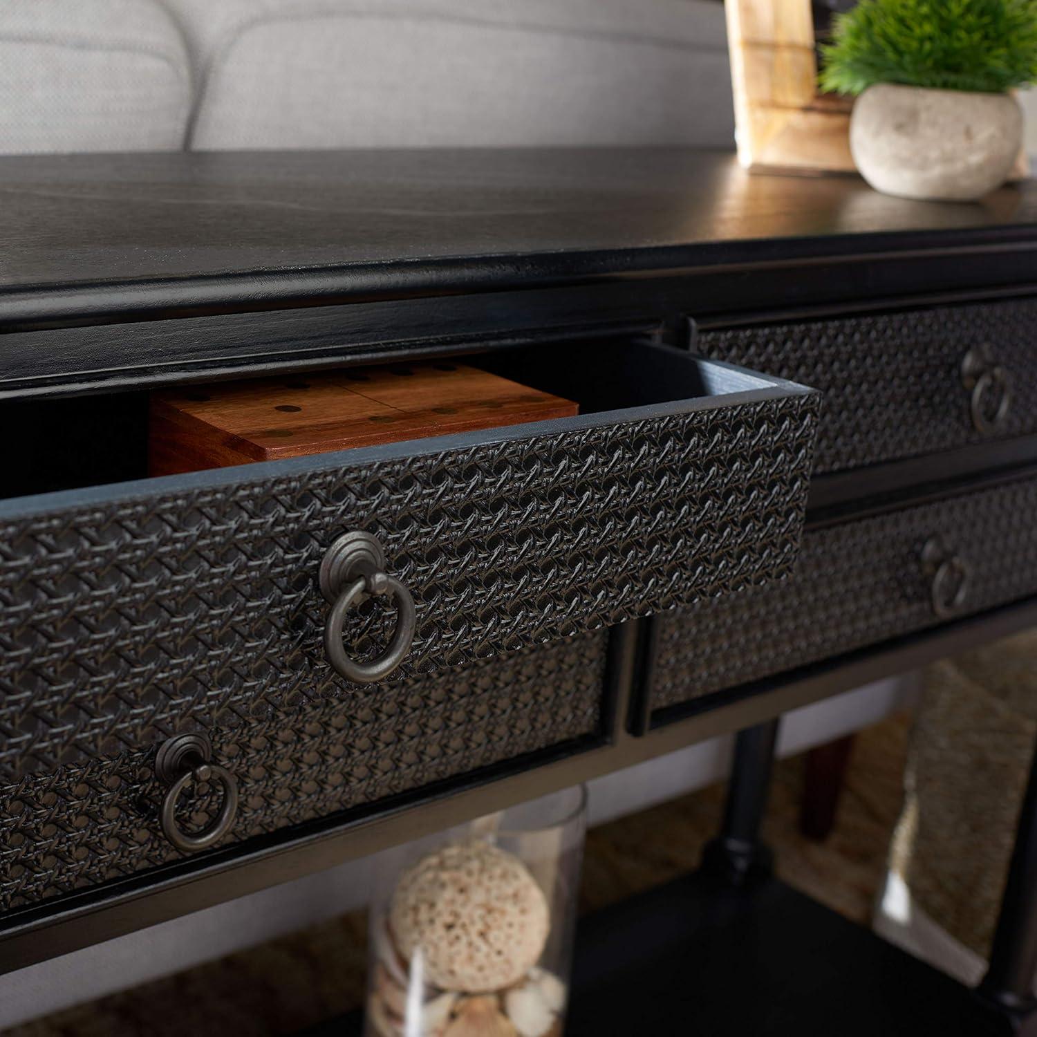 image:imageSafavieh Home Collection Haines Greige 4Drawer Bottom Shelf Console TableBlack