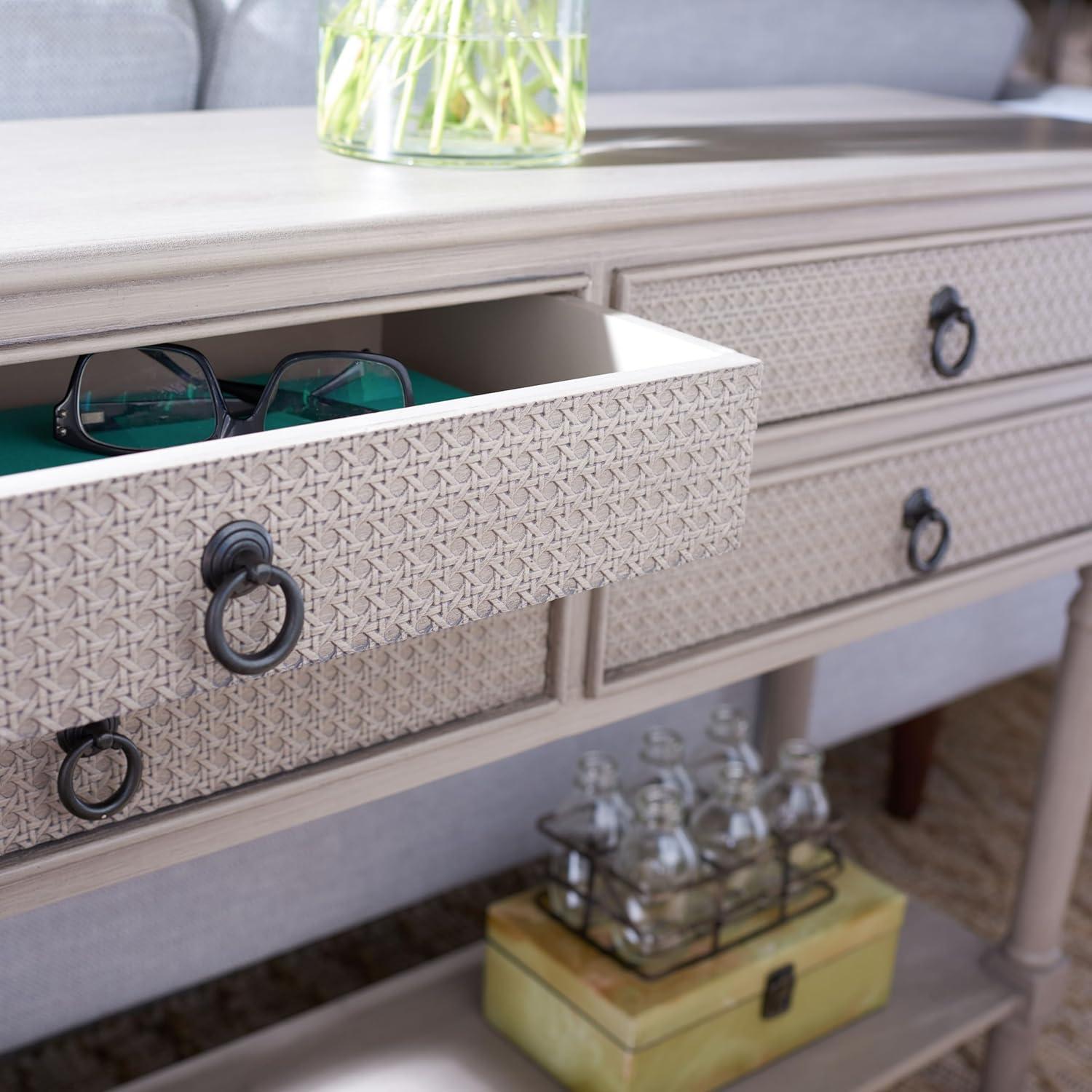 image:imageSafavieh Home Collection Haines Greige 4Drawer Bottom Shelf Console TableGreige