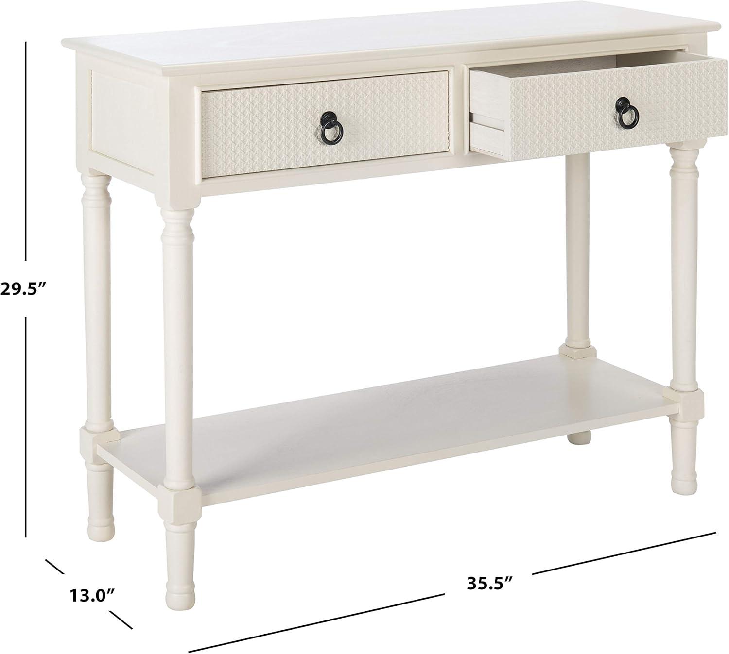 image:imageSafavieh Home Collection Haines White 2Drawer Bottom Shelf Console TableDistressed White