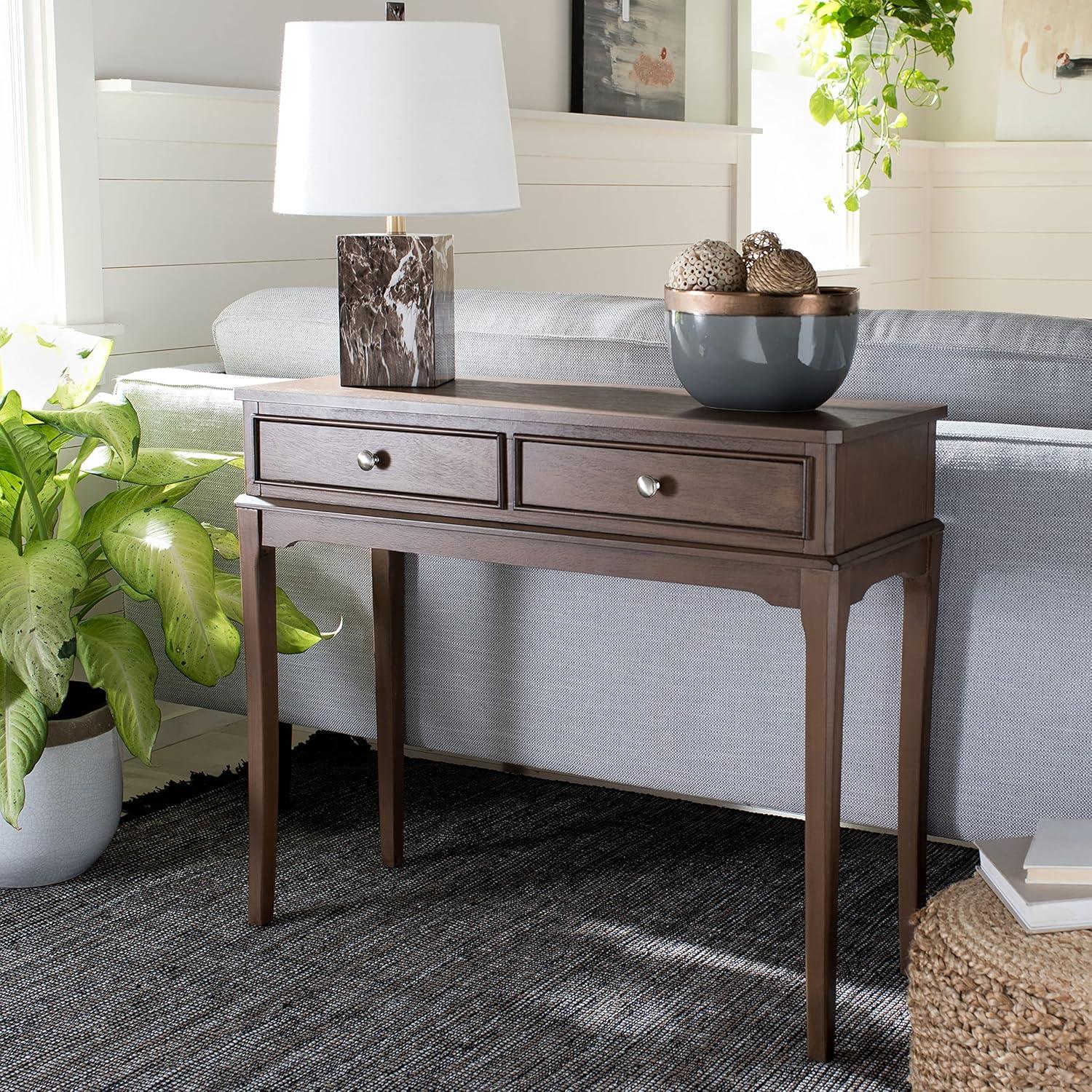 image:imageSafavieh Home Collection Opal Distressed White 2Drawer Console TableBrown