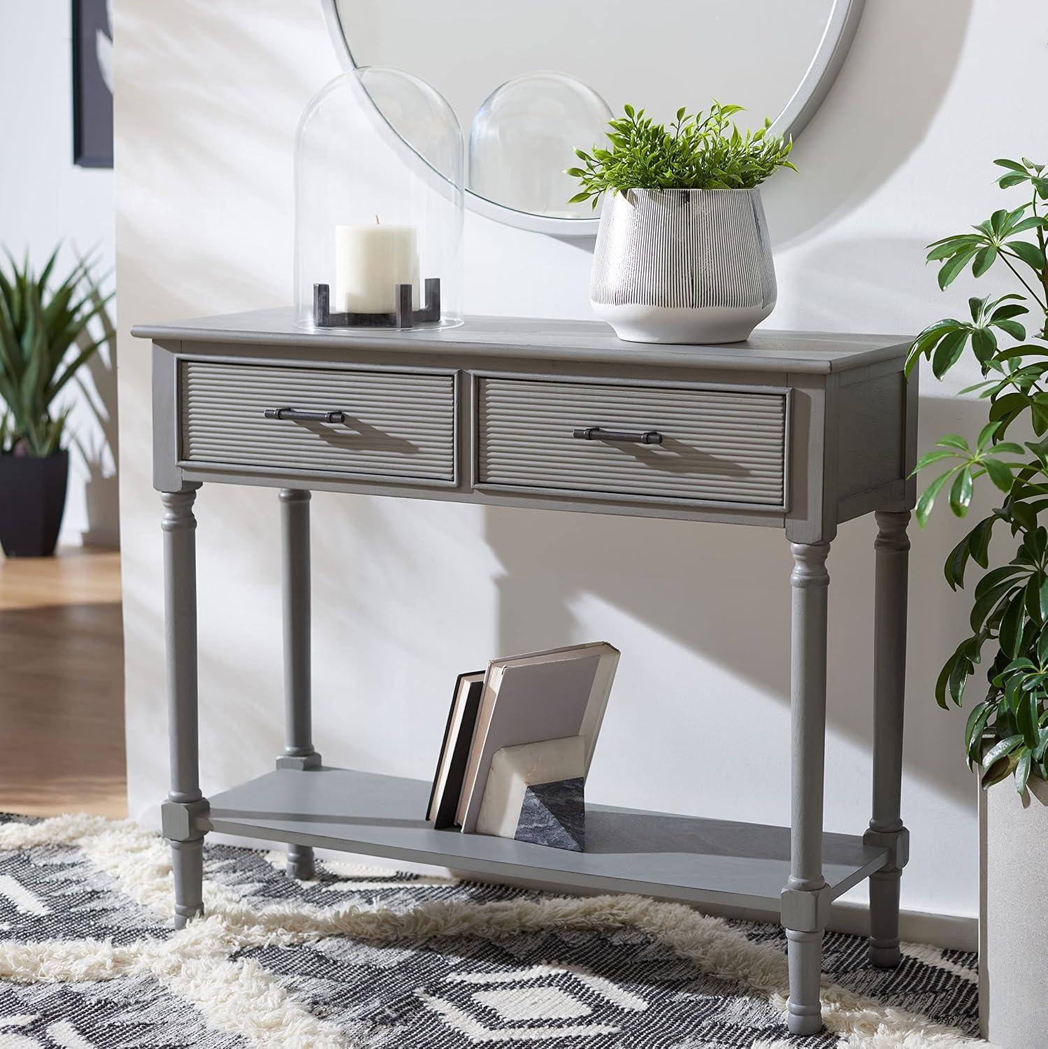 image:imageSafavieh Home Collection Ryder Distressed Grey 2Drawer Bottom Shelf Console TableDistressed Grey