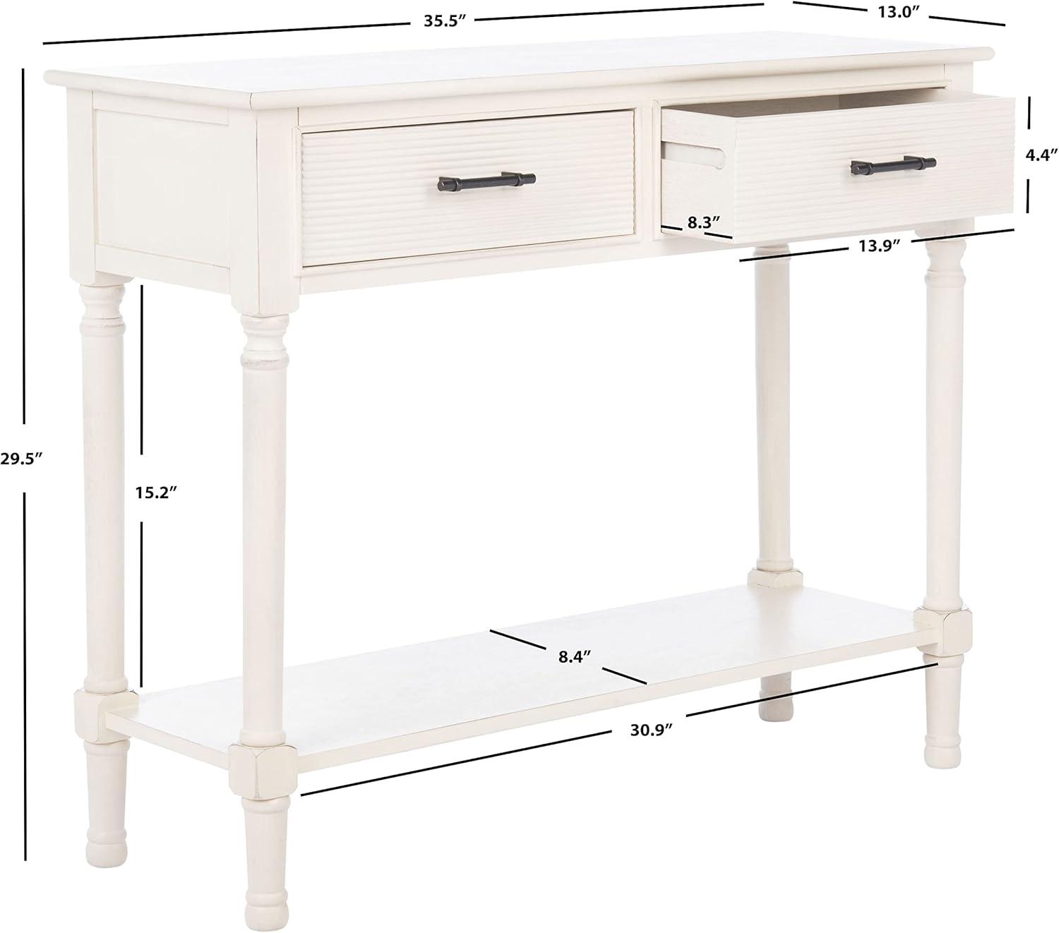 image:imageSafavieh Home Collection Ryder Distressed Grey 2Drawer Bottom Shelf Console TableDistressed White