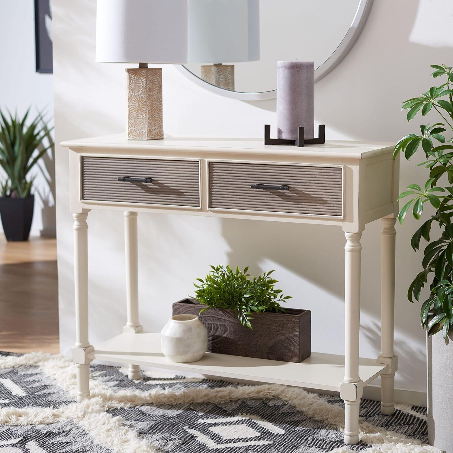 image:imageSafavieh Home Collection Ryder Distressed Grey 2Drawer Bottom Shelf Console TableDistressed White Greige