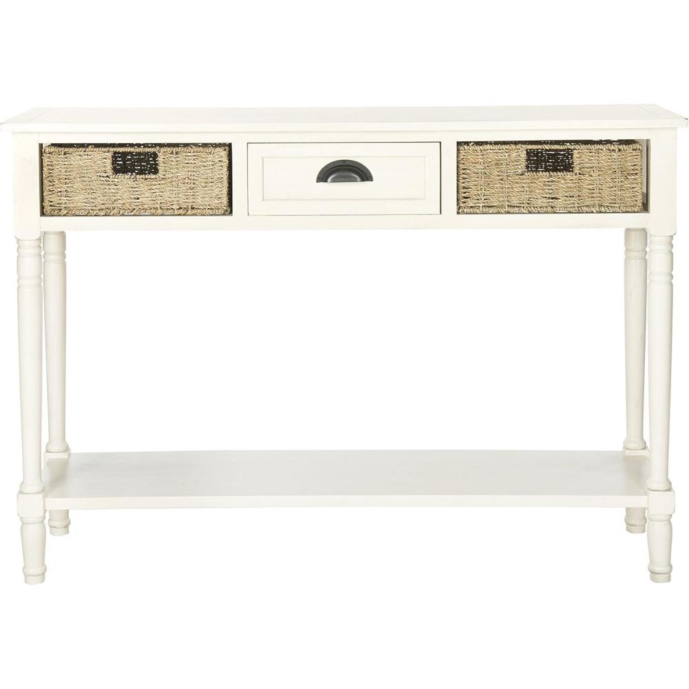 image:imageSAFAVIEH American Homes Collection Winifred Grey Wicker Console Table with StorageWhite