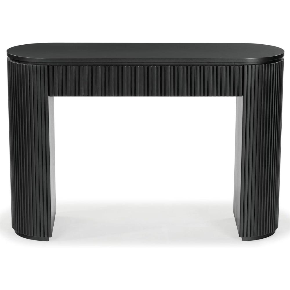 image:imageSAFAVIEH Couture Collection Rikki Walnut Brown Fluted Oval Top 1Drawer Console TableBlack