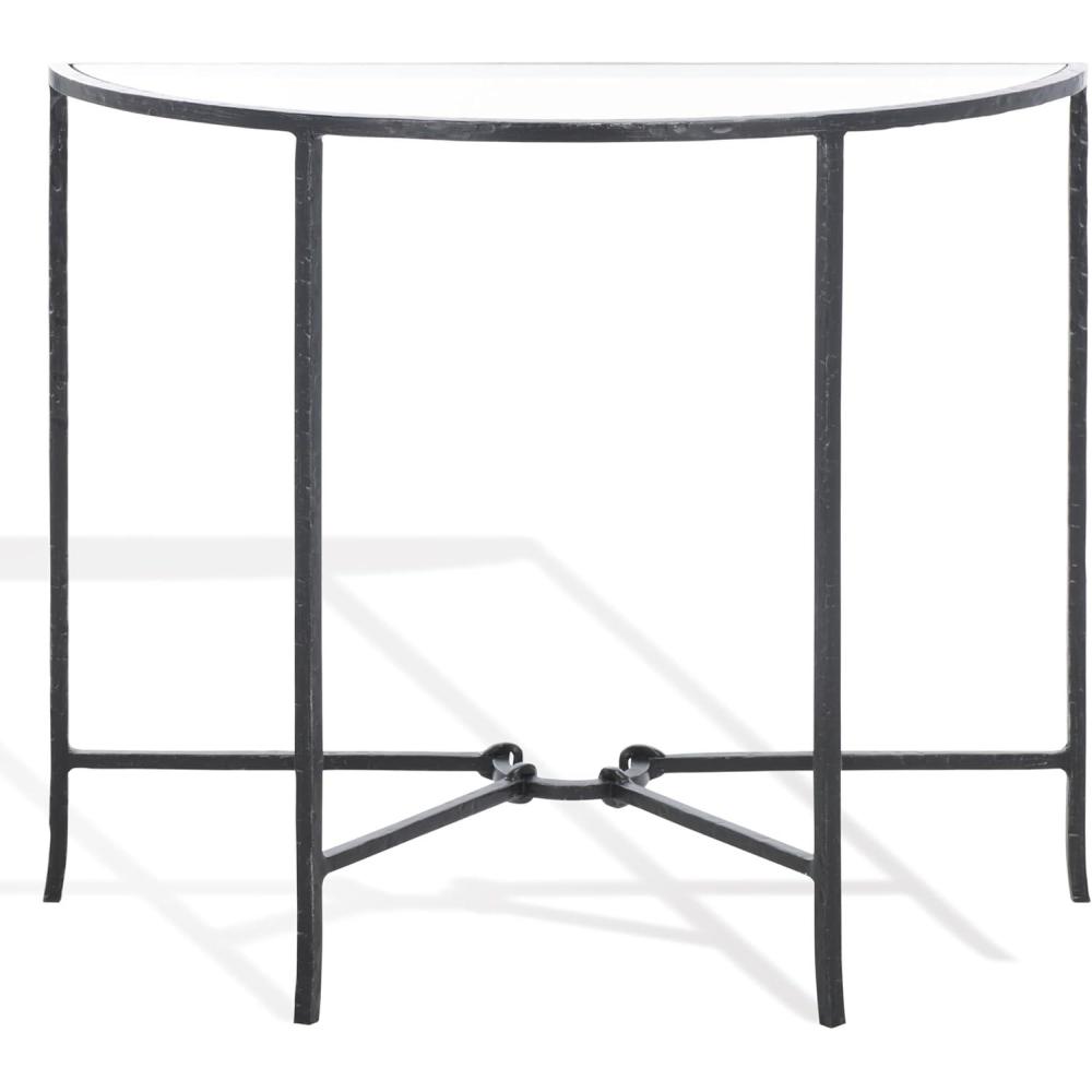 image:imageSAFAVIEH Couture Collection Tauri Brass amp White Marble Half Moon Console Table Fully AssembledBlackClear