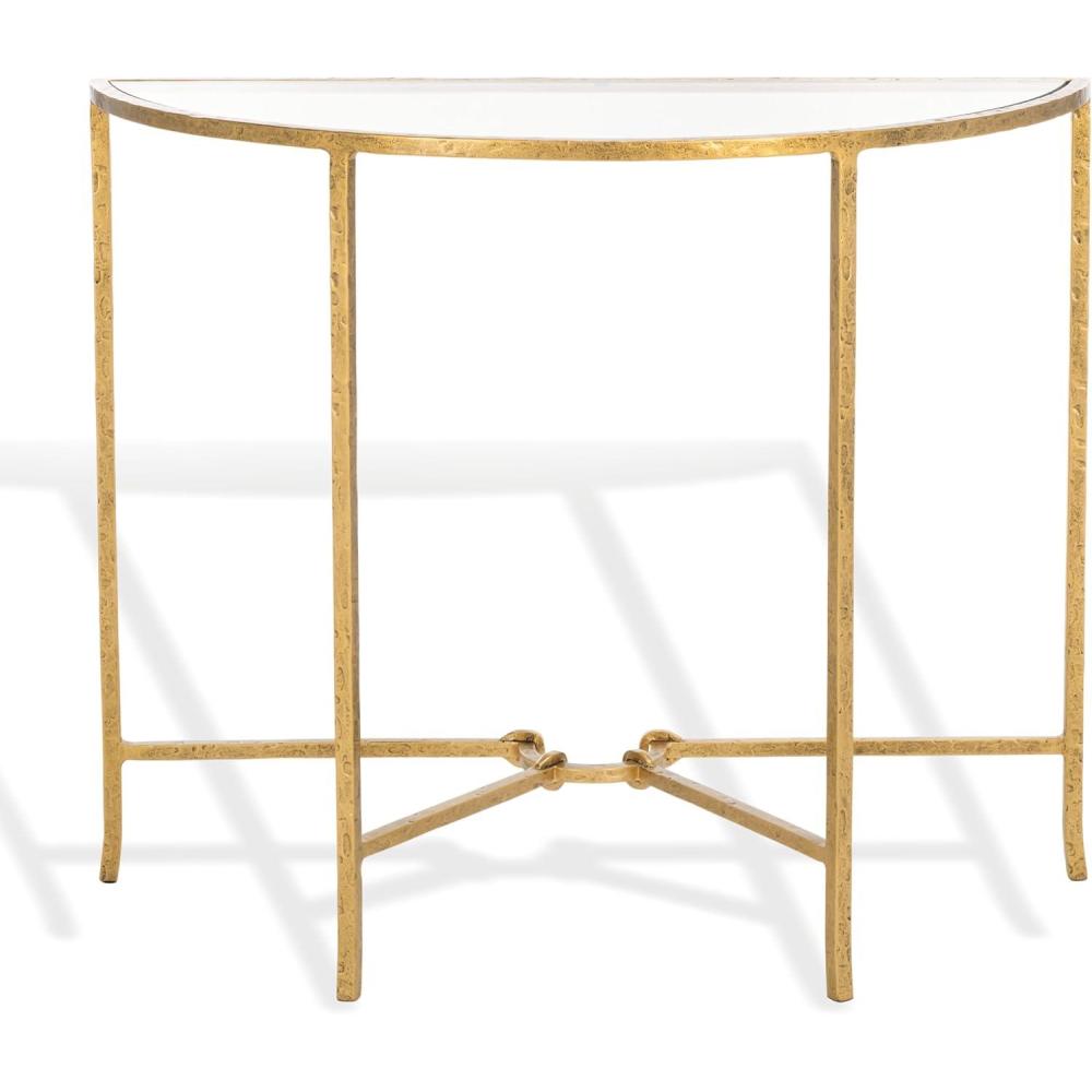 image:imageSAFAVIEH Couture Collection Tauri Brass amp White Marble Half Moon Console Table Fully AssembledBrassClear