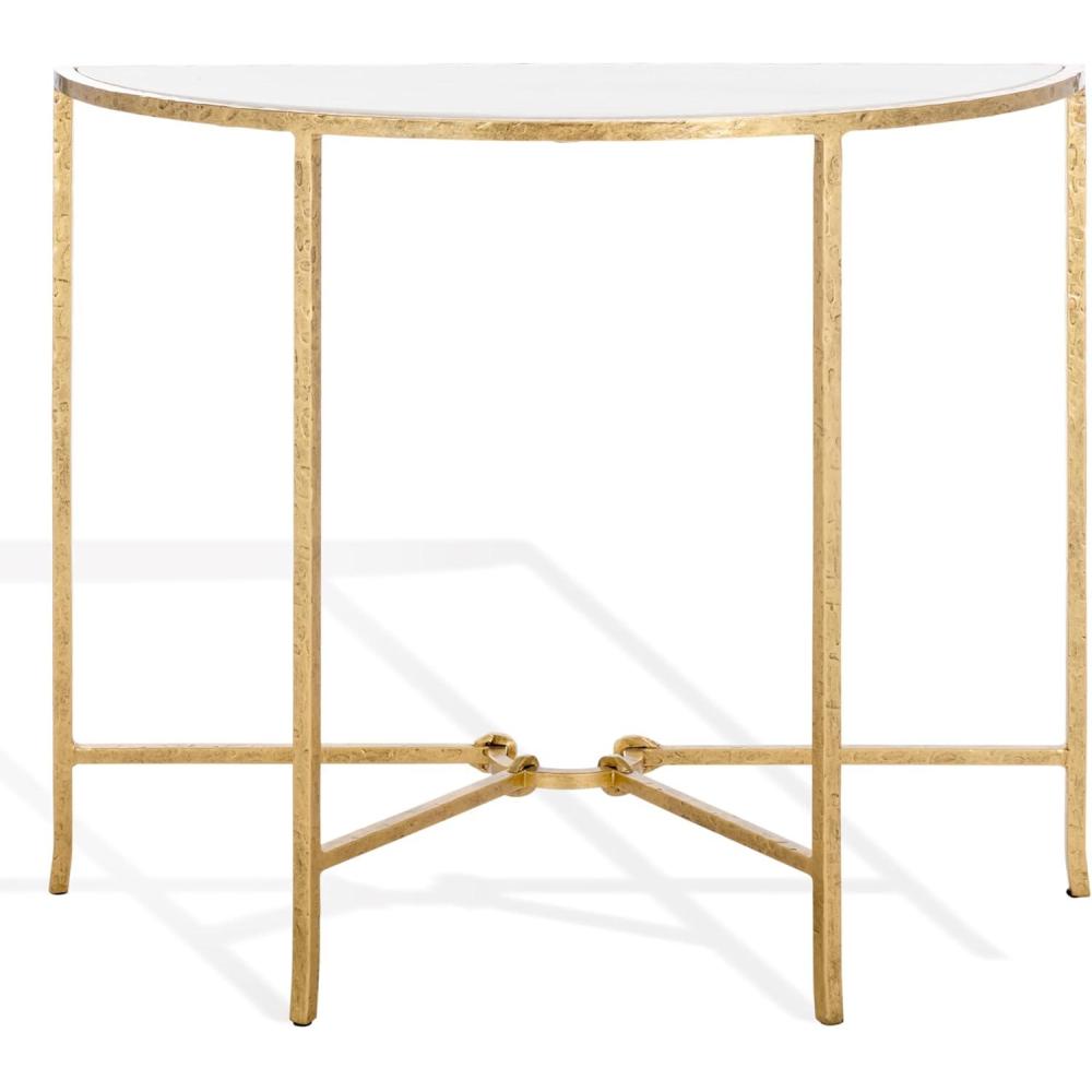 image:imageSAFAVIEH Couture Collection Tauri Brass amp White Marble Half Moon Console Table Fully AssembledBrassWhite