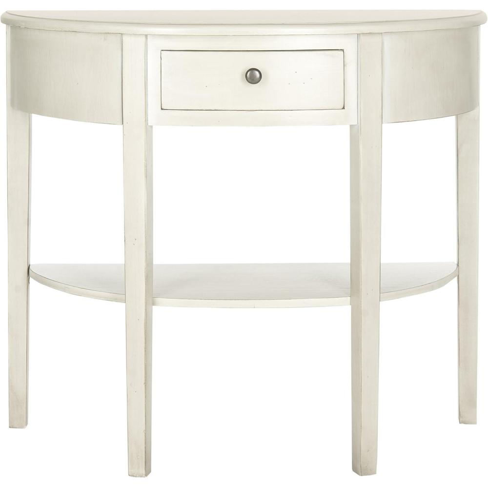 image:imageSAFAVIEH Home Collection Abram Teal Semicircle Console Table with Drawer amp Shelf Transitional Country Console Demilune Design AMH6636BWhite Birch