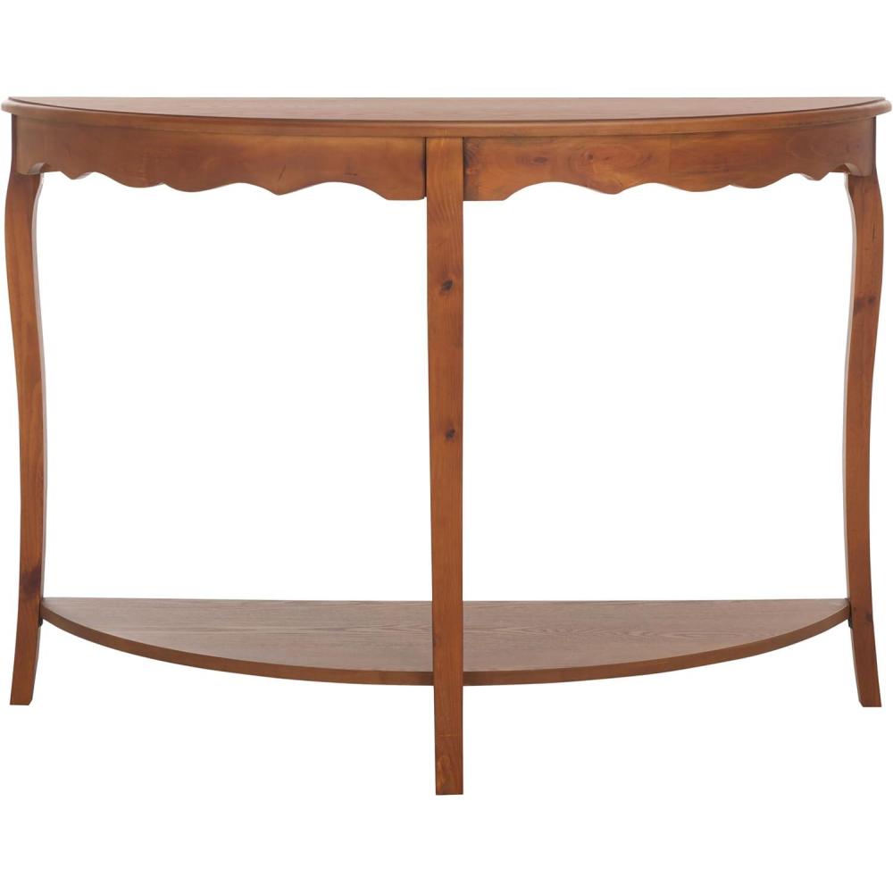 image:imageSAFAVIEH Home Collection  Christina Firewood Semicircle Console Table with Shelf French Elegance Half Moon Design Cabriole Leg Accent AMH6610EFirewood