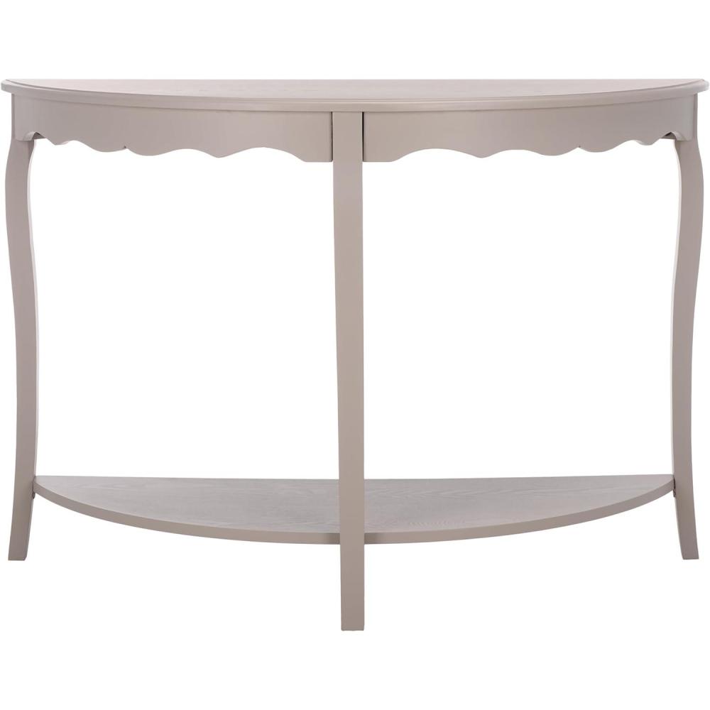 image:imageSAFAVIEH Home Collection  Christina Firewood Semicircle Console Table with Shelf French Elegance Half Moon Design Cabriole Leg Accent AMH6610EGrey
