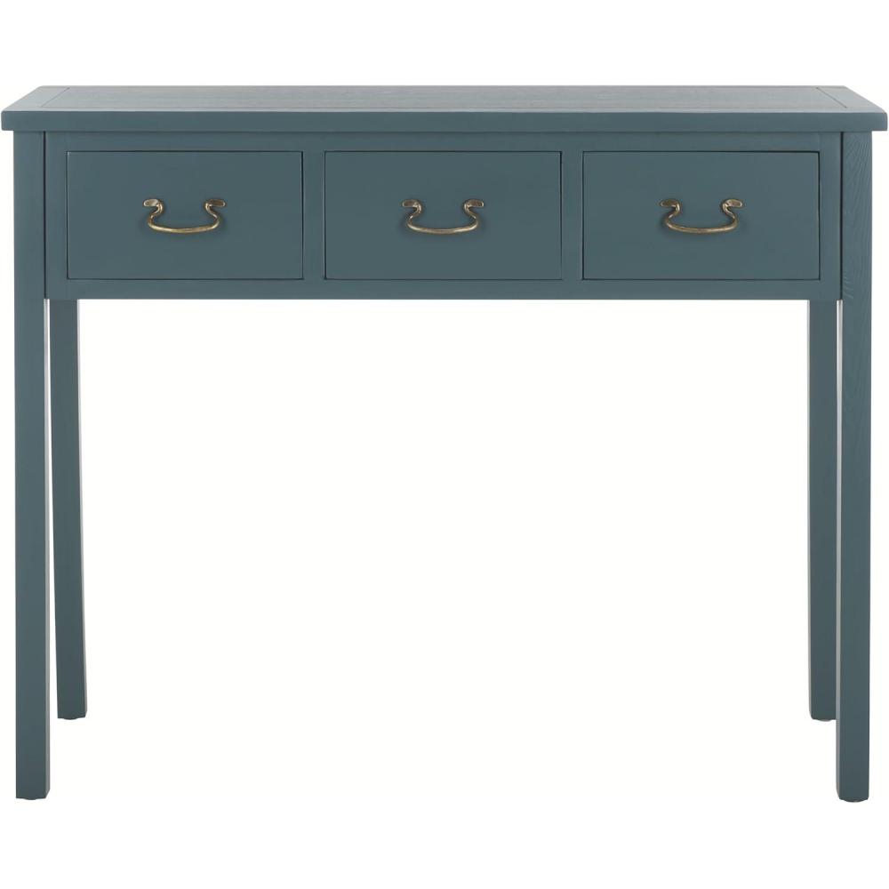 image:imageSAFAVIEH Home Collection  Cindy White Console Table with Three Drawers French Farmhouse Storage Console Tapered Leg Design AMH6568CTeal
