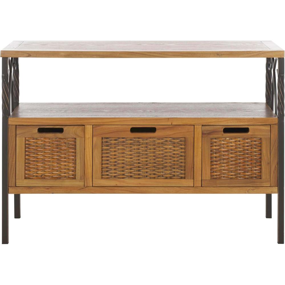 image:imageSAFAVIEH Home Collection Joshua Ash Grey 3Drawer Console Table with Shelf Wicker Front Storage Drawers FarmhouseInspired Accent Console for Entryway or Living Room AMH6532BOak