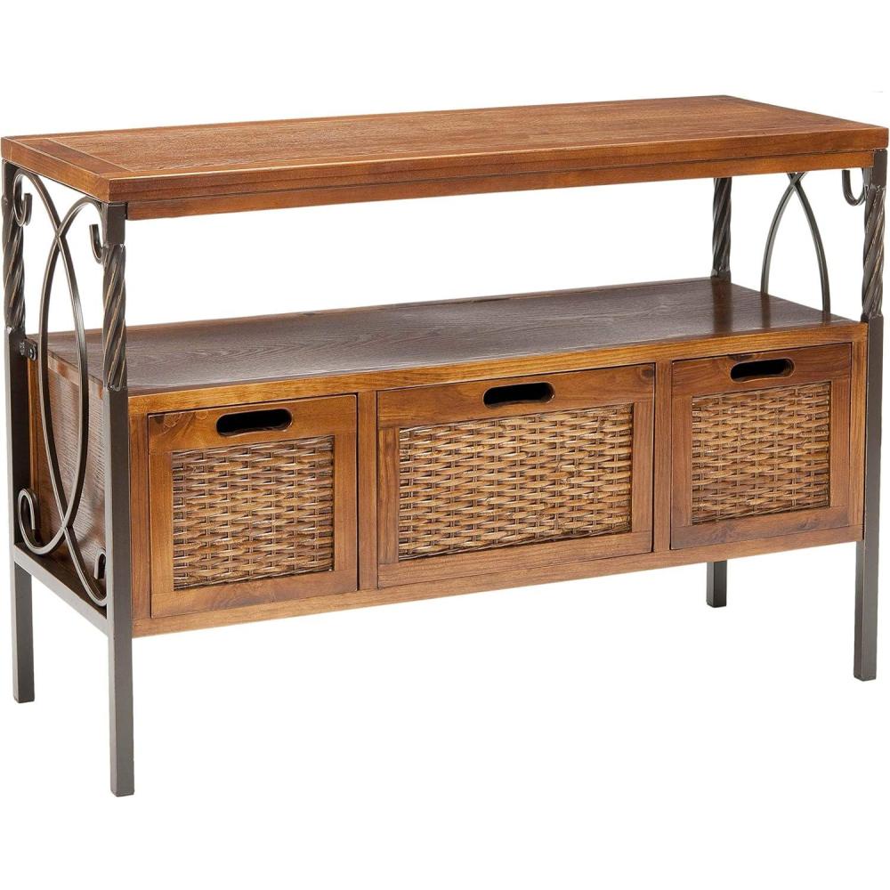 image:imageSAFAVIEH Home Collection Joshua Ash Grey 3Drawer Console Table with Shelf Wicker Front Storage Drawers FarmhouseInspired Accent Console for Entryway or Living Room AMH6532BPewter Walnut