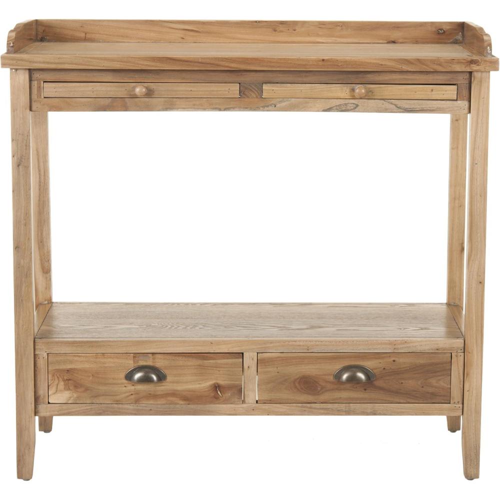 image:imageSAFAVIEH Home Collection  Peter Weathered Oak Console Table with Drawers amp Shelf SecretaryStyle Storage Console Country Cottage Design AMH6571AOak