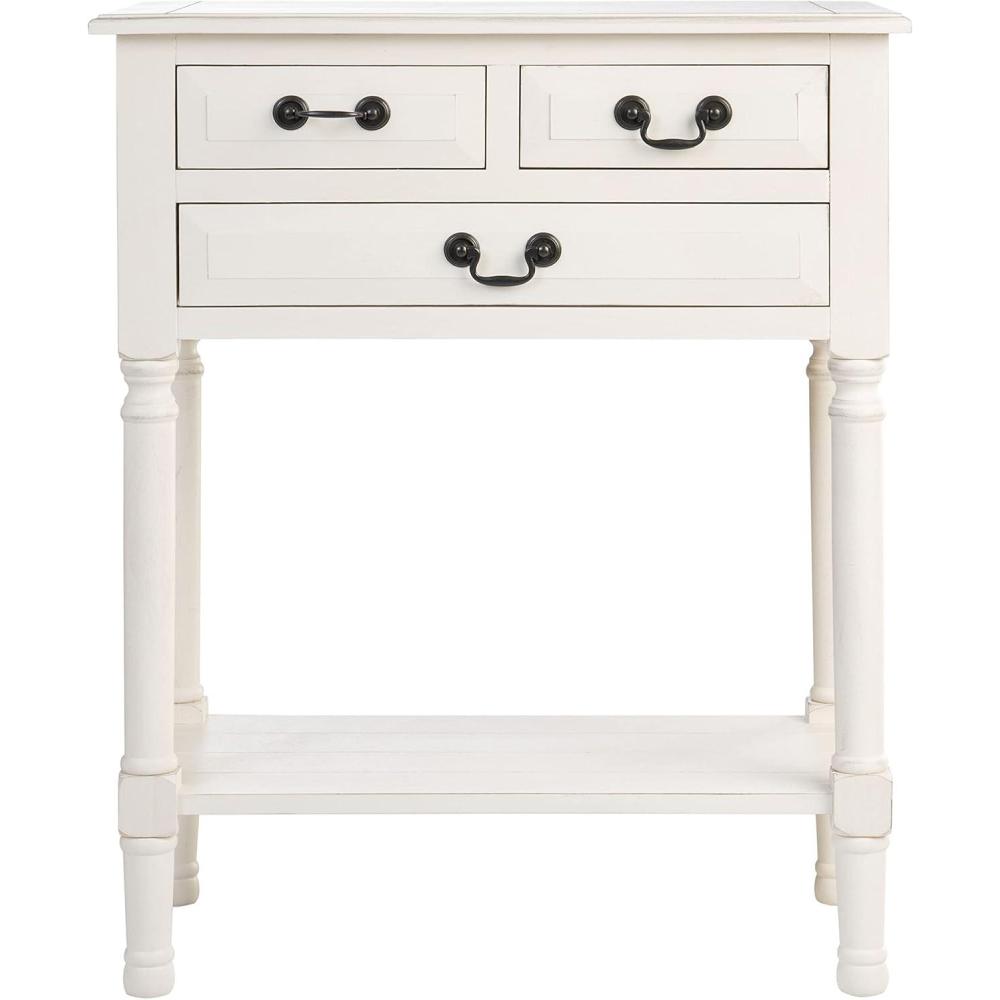 image:imageSAFAVIEH Home Collection Primrose Greige Console Table with Three Drawers amp Shelf Classic Contemporary Storage Console Compact Entryway Design CNS5707DDistressed White