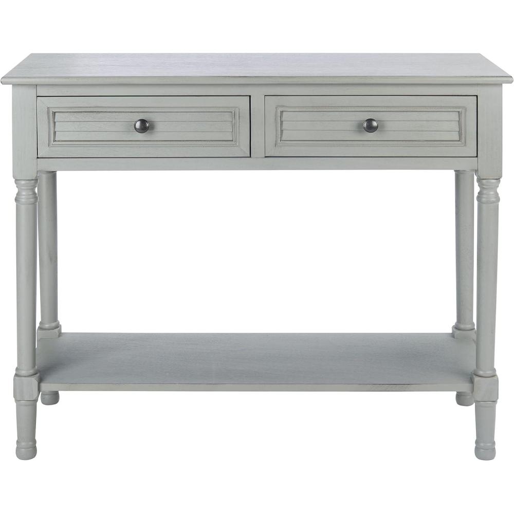 image:imageSAFAVIEH Home Collection Tate Distressed White 2Drawer Console Table with Shelf Turned Leg Farmhouse Accent Console for Entryway or Living Room CNS5720ADistressed Grey