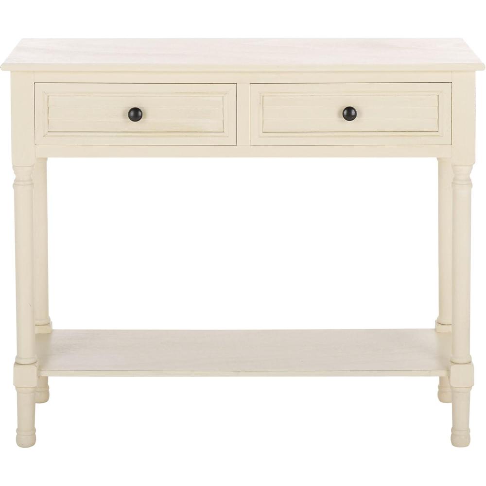 image:imageSAFAVIEH Home Collection Tate Distressed White 2Drawer Console Table with Shelf Turned Leg Farmhouse Accent Console for Entryway or Living Room CNS5720ADistressed White