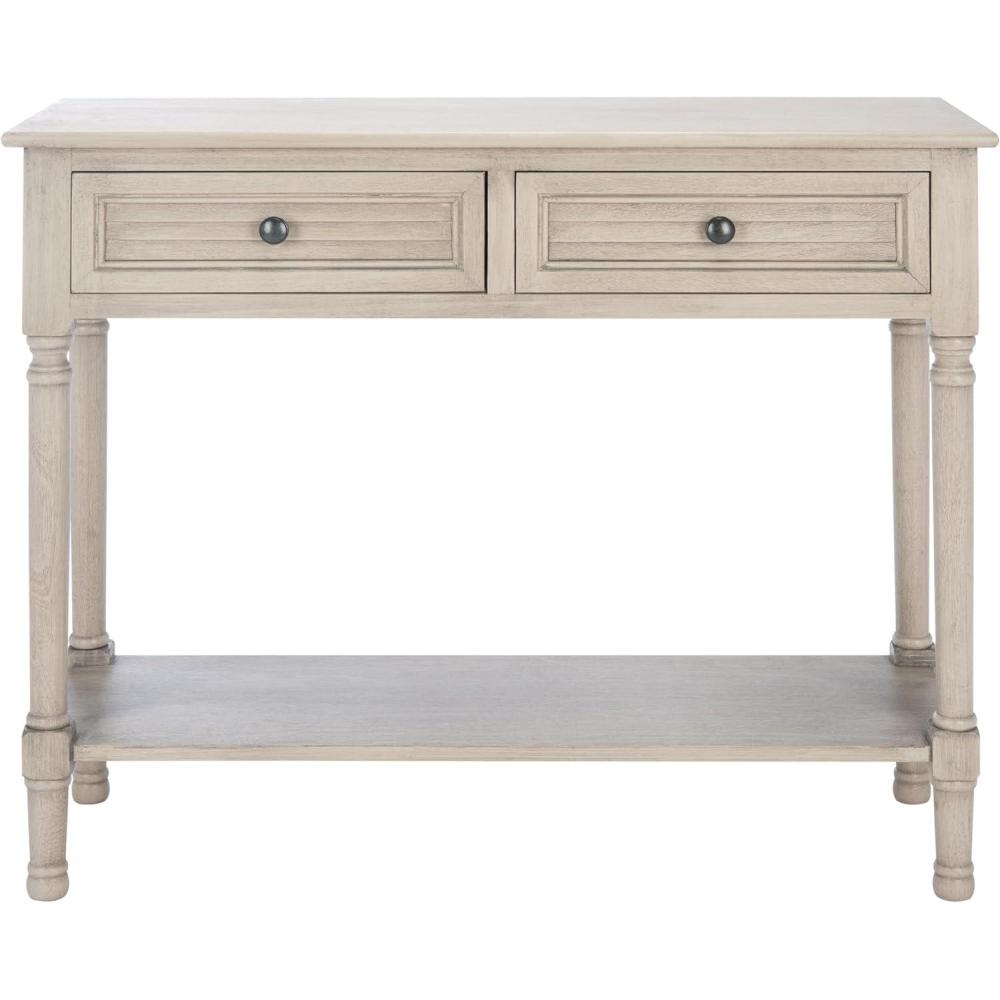 image:imageSAFAVIEH Home Collection Tate Distressed White 2Drawer Console Table with Shelf Turned Leg Farmhouse Accent Console for Entryway or Living Room CNS5720AGreige