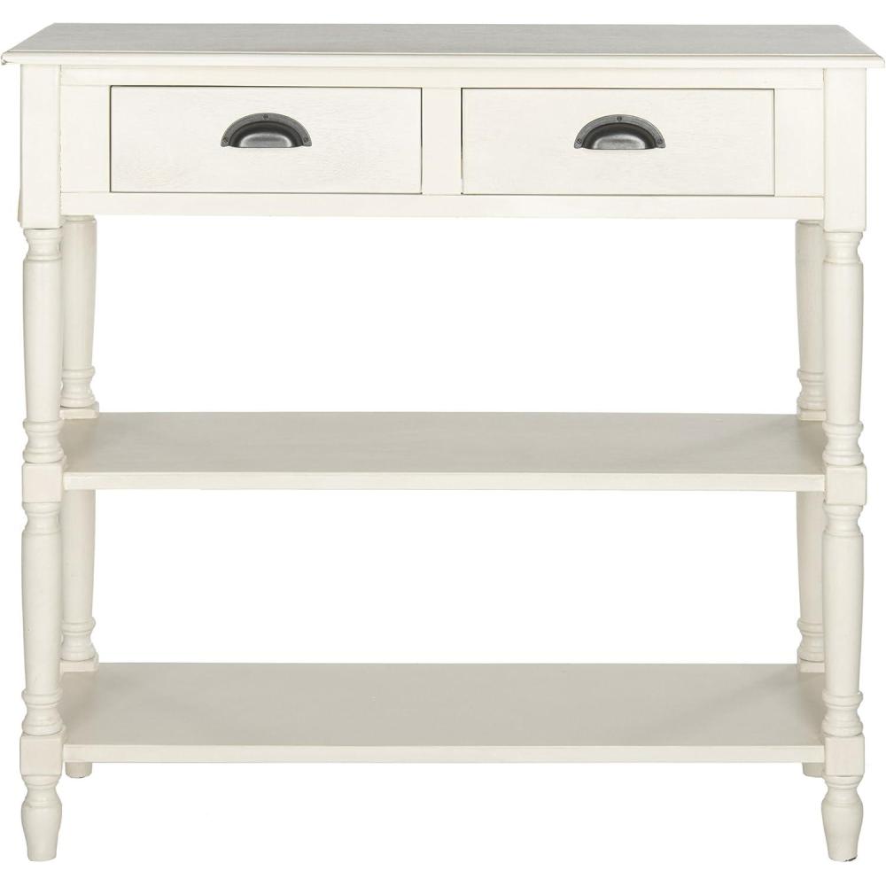 image:imageSAFAVIEH Home Collection  Vintage White Console Table with Drawers amp Shelves Coastal Cottage Storage Console Spindle Leg Design AMH5732BWhite