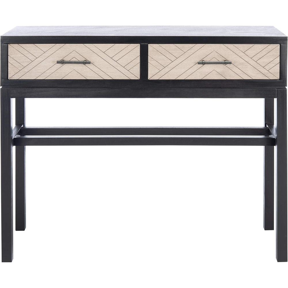 image:imageSAFAVIEH Home Collection Ajana Distressed White 2Drawer Console TableBlack Greige