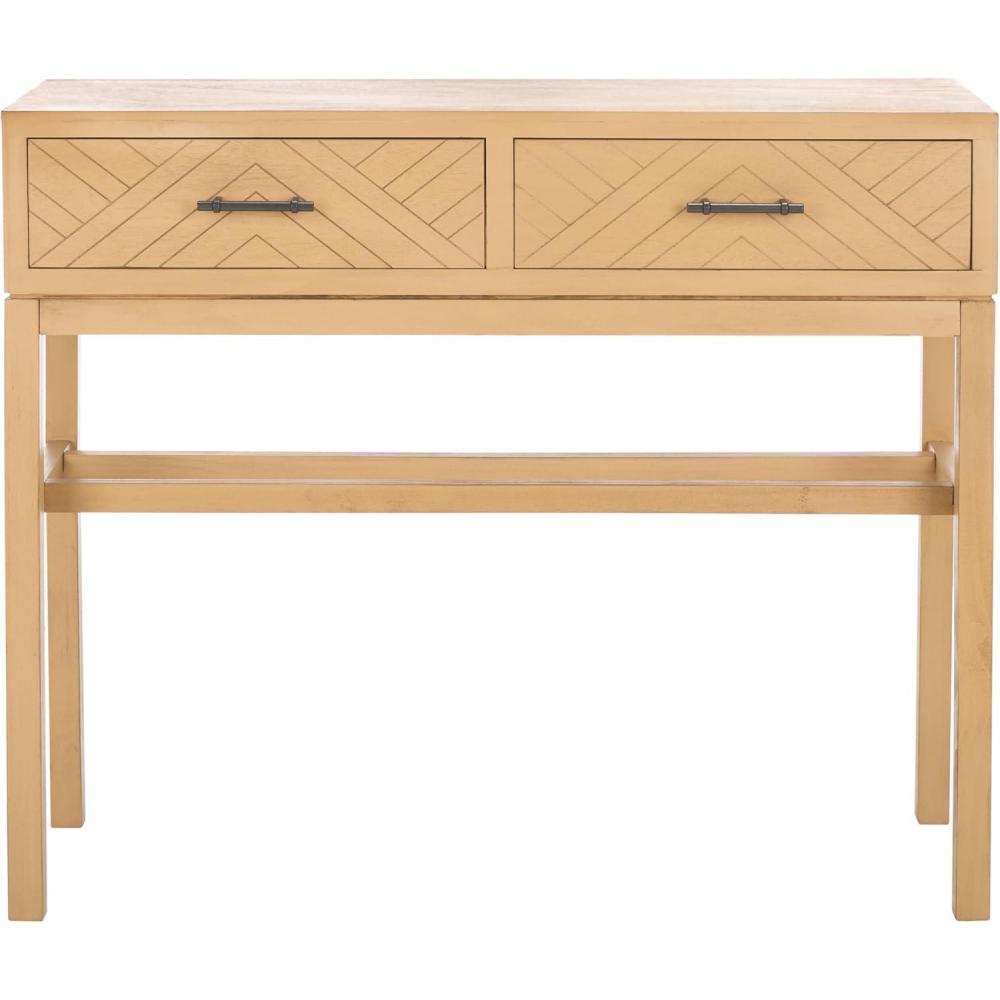 image:imageSAFAVIEH Home Collection Ajana Distressed White 2Drawer Console TableCamel