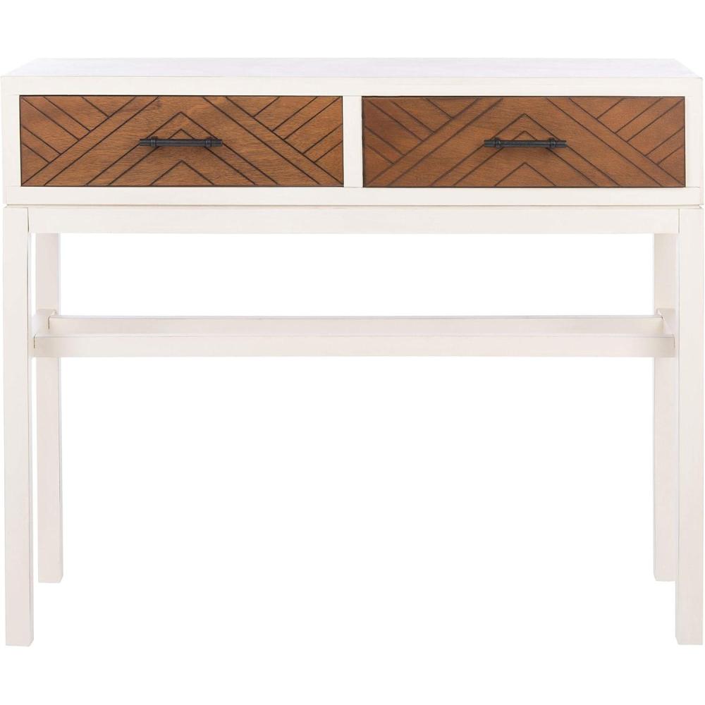 image:imageSAFAVIEH Home Collection Ajana Distressed White 2Drawer Console TableDistressed White Honey