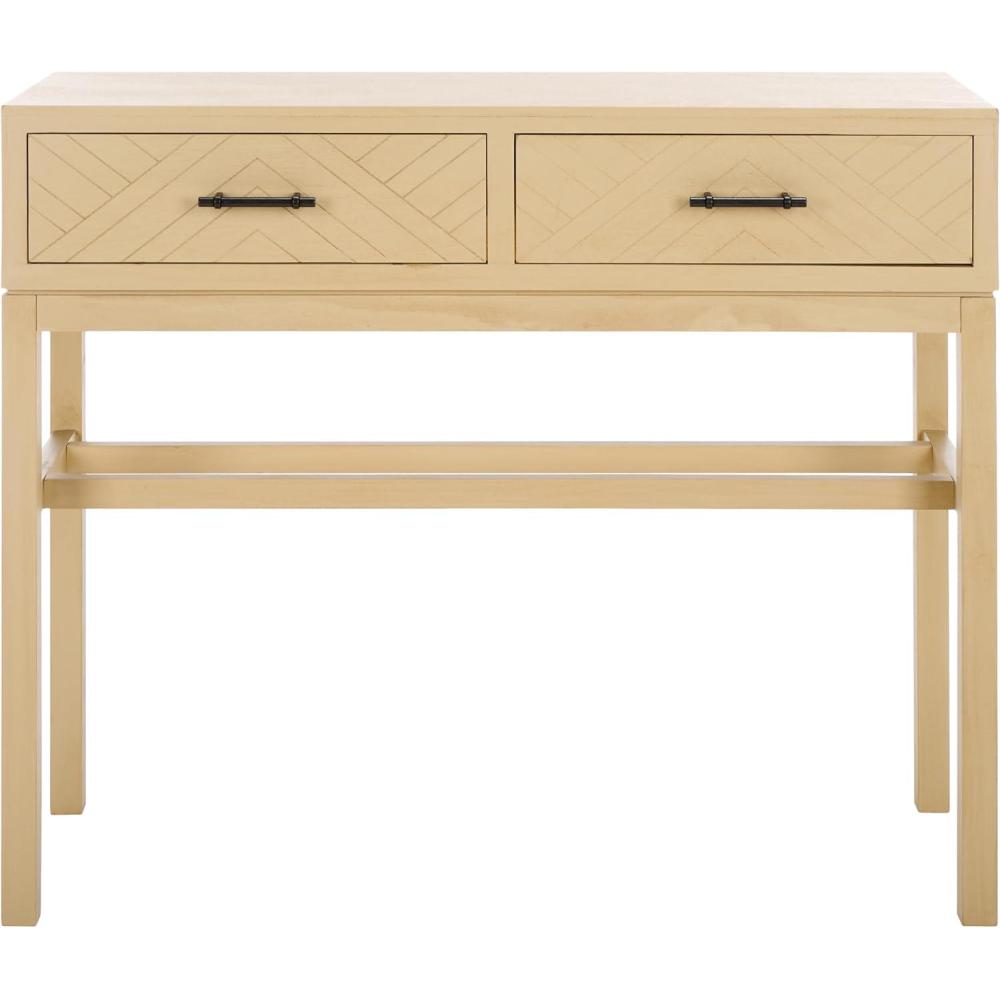 image:imageSAFAVIEH Home Collection Ajana Distressed White 2Drawer Console TableNatural