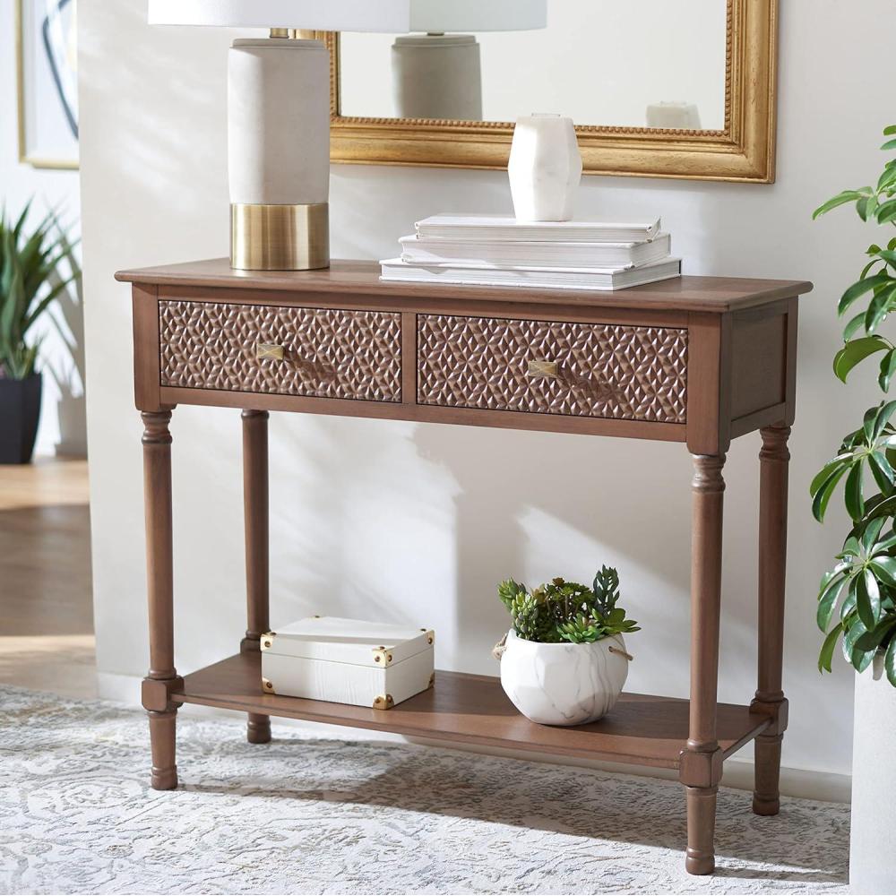 image:imageSAFAVIEH Home Collection Halton Camel Brown 2Drawer Console Table for Living Room Foyer Bedroom Hallway Entryway OfficeBrown