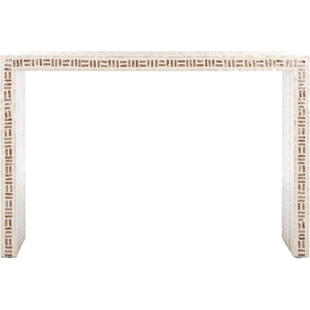 image:imageSAFAVIEH Home Collection Kestrel WhiteGold Capiz Shell Console Table Fully Assembled