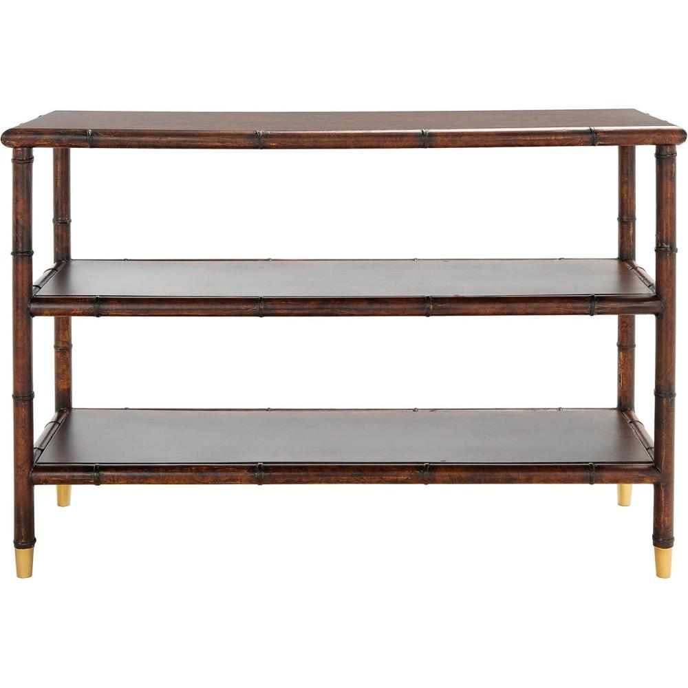 image:imageSAFAVIEH Home Collection Tudor Dark BrownGold 3Shelf Console Table Fully Assembled