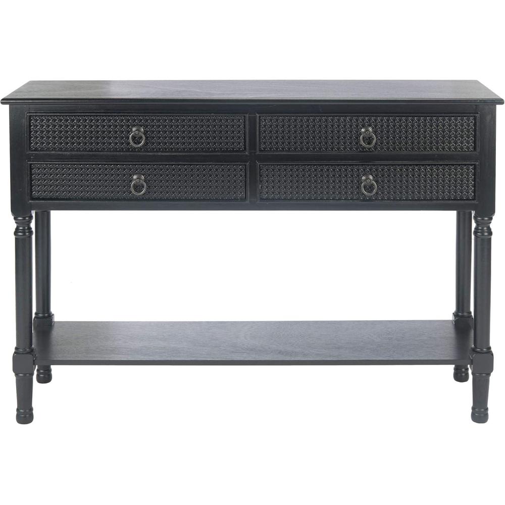 image:imageSafavieh Home Collection Haines Greige 4Drawer Bottom Shelf Console TableBlack