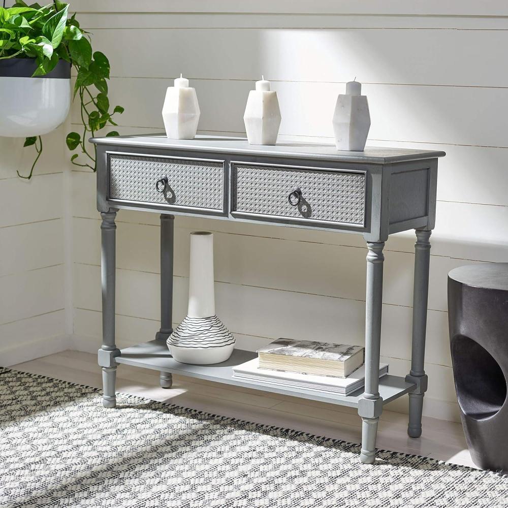 image:imageSafavieh Home Collection Haines White 2Drawer Bottom Shelf Console TableDistressed Grey