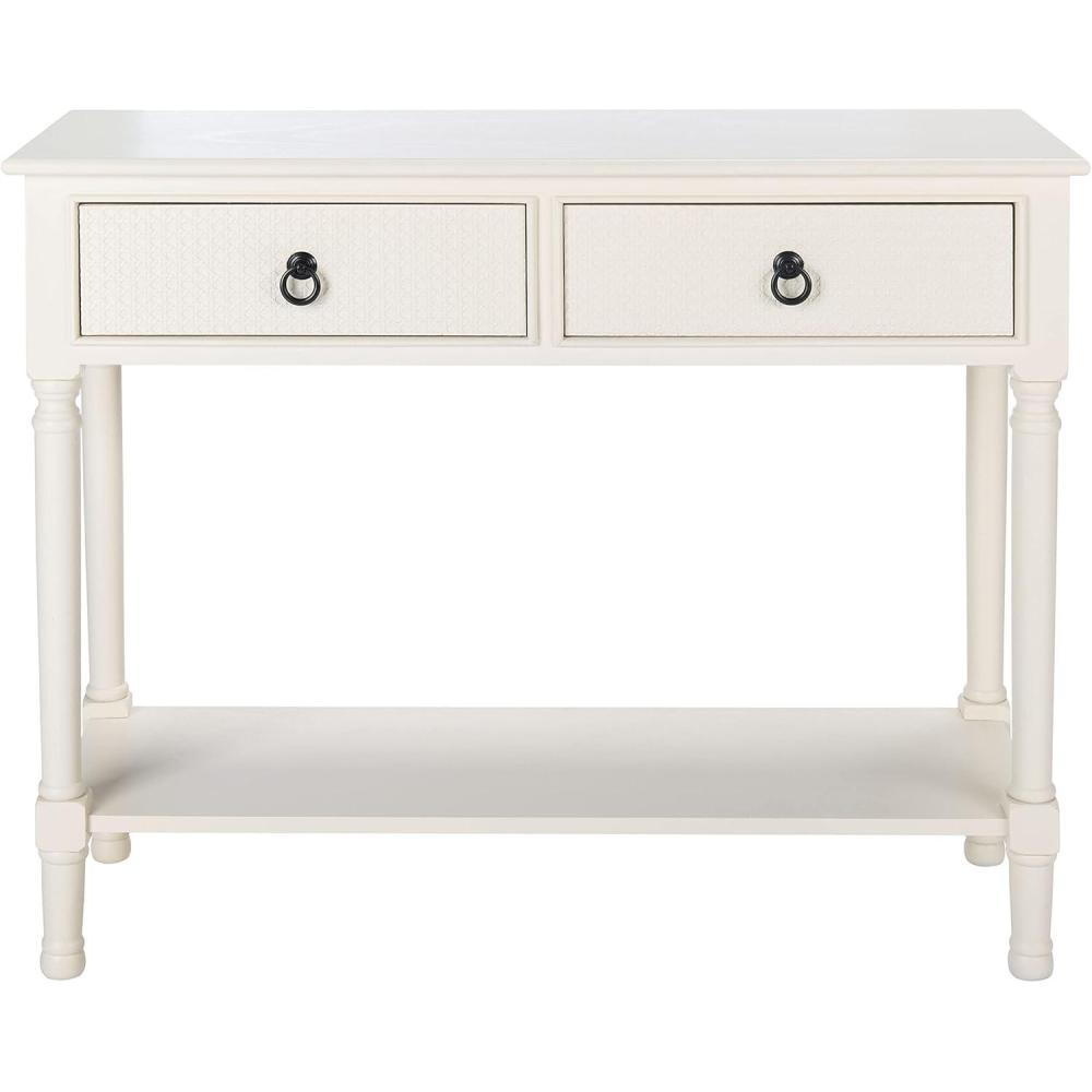 image:imageSafavieh Home Collection Haines White 2Drawer Bottom Shelf Console TableDistressed White