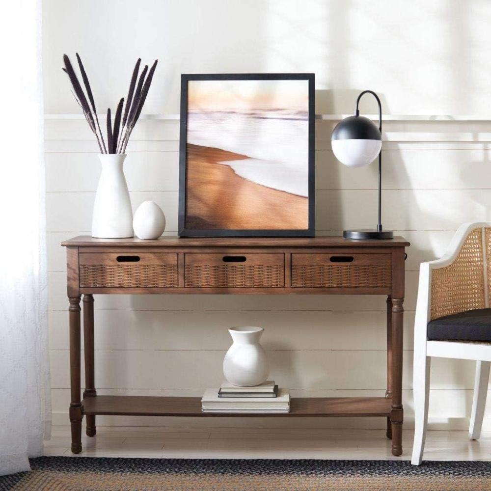 image:imageSafavieh Home Collection Landers Distressed 3Drawer Console Table CNS5711A Distrssed WhiteBrown