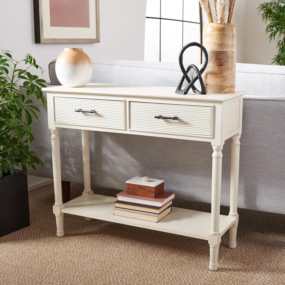 image:imageSafavieh Home Collection Ryder Distressed Grey 2Drawer Bottom Shelf Console TableDistressed White