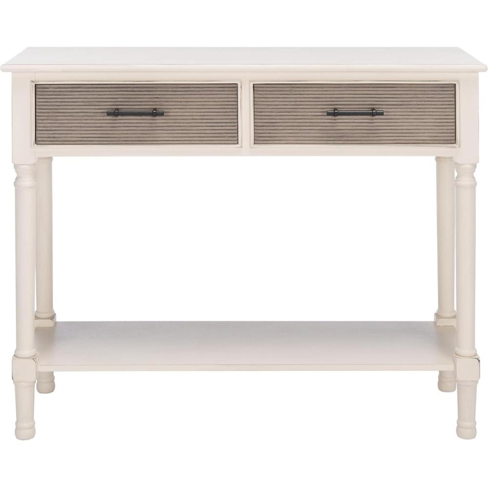 image:imageSafavieh Home Collection Ryder Distressed Grey 2Drawer Bottom Shelf Console TableDistressed White Greige